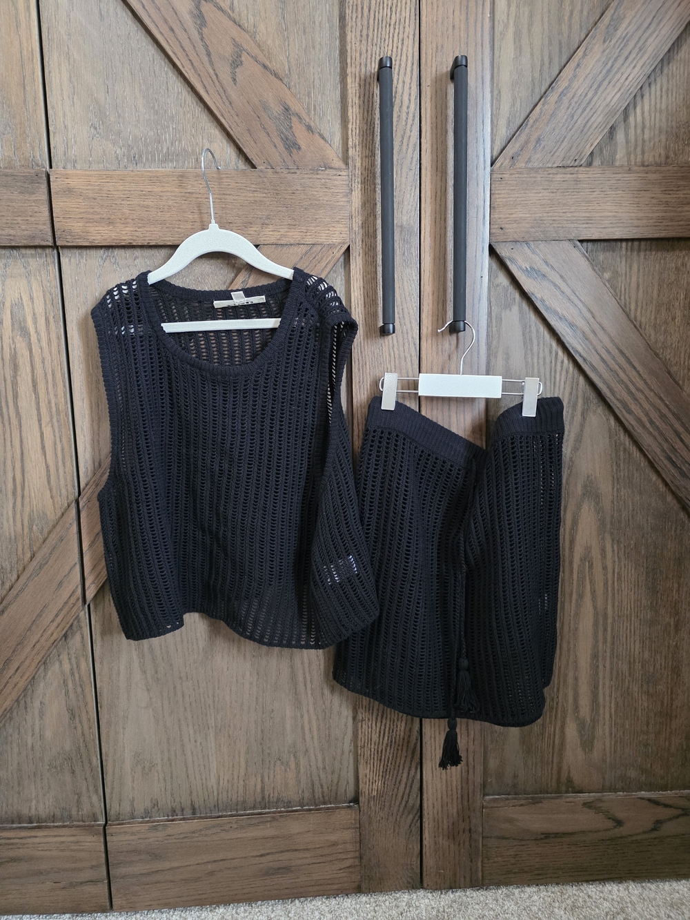 l*space Black Crochet Knit Two-Piece Set